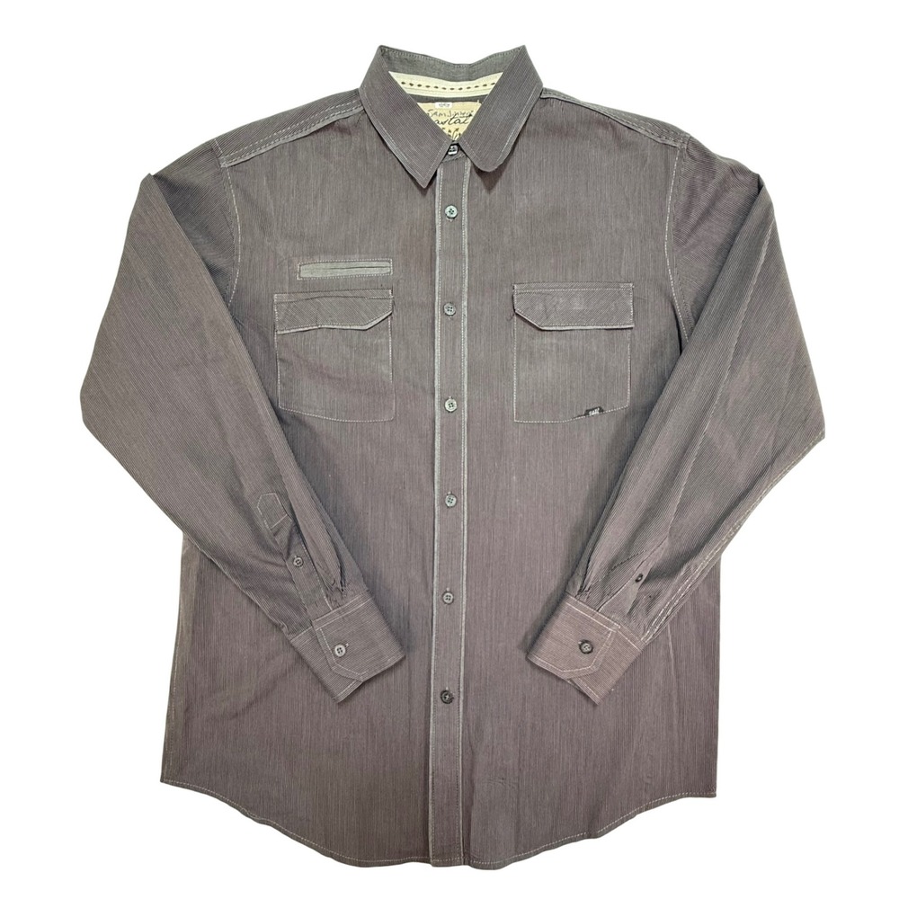 Coastal Mens Large Grey Micro Stripe Long Sleeve Button‎ Down Shirt